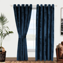 Ameha Navy Velvet Curtains 66X90 Inches Eyelet Ready Made Thermal Insulated Window Curtain Pair For Living Room Bedroom - thumbnail 8