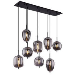 Luminosa Lighting Luminosa Blacky Cluster Pendant Ceiling Light Black Glass Shade 8X E14