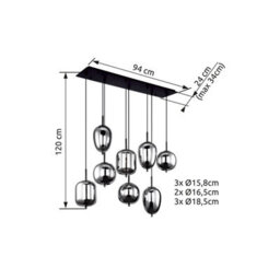 Luminosa Lighting Luminosa Blacky Cluster Pendant Ceiling Light Black Glass Shade 8X E14 - thumbnail 6