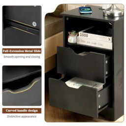 Bedside Table Drawer Cabinet Bedroom Furniture Storage Nightstand White W Drawer - thumbnail 4