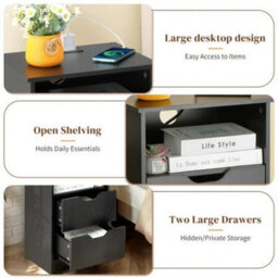 Bedside Table Drawer Cabinet Bedroom Furniture Storage Nightstand White W Drawer - thumbnail 3