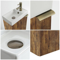 Homestylestore 400mm Dark Oak Wall Hung Bathroom Vanity Unit And Aged Gold Finger Pull Handle - thumbnail 2