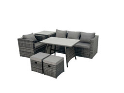 Fimous Rattan Dining Table Sofa Armchair Set With Side Table Small Footstool Outdoor Garden Furniture Set Dark Grey Mixed - thumbnail 2