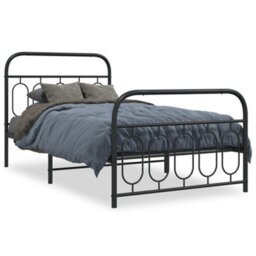 Berkfield Metal Bed Frame Without Mattress With Footboard Black 100X190Cm - thumbnail 2