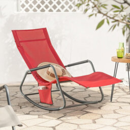 Sobuy Ogs47-R, Indoor Outdoor Garden Rocking Sun Lounger Recliner Relaxing Chair With Side Bag,red,w145Xd57Xh82 - thumbnail 2