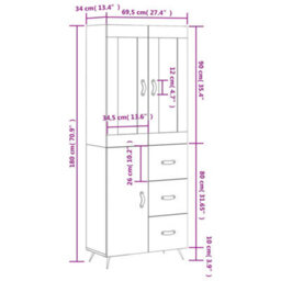 Vidaxl Highboard Smoked Oak 69.5X34X180 Cm Engineered Wood - thumbnail 3
