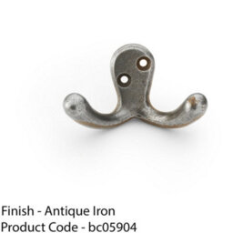 Loops Solid Brass Victorian Double Robe Coat Hook - Wall Mounted Holder Antique Iron - thumbnail 2