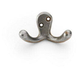 Loops Solid Brass Victorian Double Robe Coat Hook - Wall Mounted Holder Antique Iron