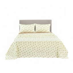 Soft Flower Print Brushed Cotton Fitted Flat Sheet And Matching Pillowcases Natural - thumbnail 3