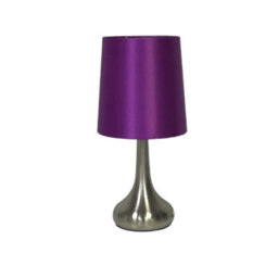 Navilux Modern Chrome Teardrop Touch Table Lamp Purple Faux Silk Shade 4-Stage Dimmable Silver Brushed Single Lamp Energy Class F - thumbnail 1