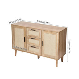 Wooden Sideboard 2 Doors & 3 Drawers Storage Rattan Cabinet Centra Console Table - thumbnail 2