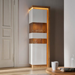 Furniture To Go Lyon Tall Narrow Display Cabinet (Lhd) In Riviera Oak/white High Gloss - thumbnail 6