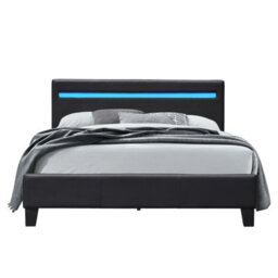 Comfy Living 4Ft6 Black Faux Leather Modern Bed Frame With Led - thumbnail 2