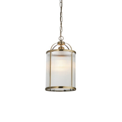Luminosa Lighting Luminosa Lambeth Ribbed Glass Single Ceiling Pendant Antique Brass