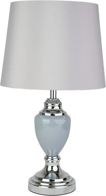 Lighting Supermarket Malham Small Classic Ceramic Table Lamp Modern Grey Finish And Grey Silver Shade 45Cm - image 1