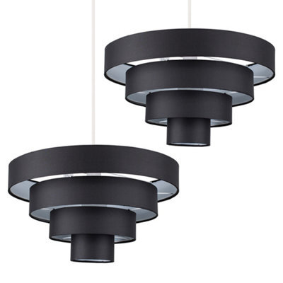 Valuelights Nevada Pair Of Modern 4 Tier Black Fabric Ceiling Light Shades (D)40Cm - image 1