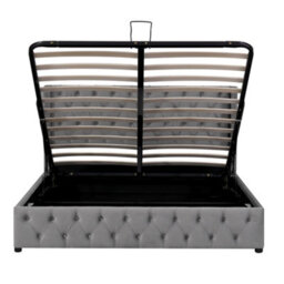 Matteo Functional Upholstered Bed With Hydraulic Lever, 150X200 Cm, Grey Velvet, Without Mattress - thumbnail 9