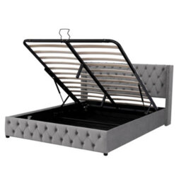 Matteo Functional Upholstered Bed With Hydraulic Lever, 150X200 Cm, Grey Velvet, Without Mattress - thumbnail 8