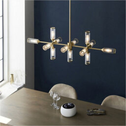 Loops Hanging Ceiling Bar Pendant Light - 13X Ribbed Frosted Glass Shades - Satin Brass Linear Lamp - thumbnail 4