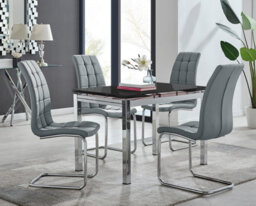 Furniturebox Uk Enna Black Glass Extending Dining Table And 4 Grey Murano Chairs - thumbnail 1