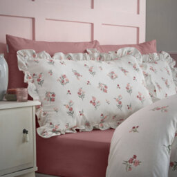 Catherine Lansfield Brushed Ditsy Floral Cotton Reversible King Duvet Cover Set With Pillowcases Pink - thumbnail 3