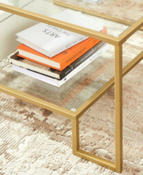 Modcraft Modern Glass Coffee Table With Storage And Gold Steel Frame, Tempered Glass Shelves - thumbnail 4