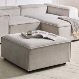 Wyld And Coco Element Taupe Corduroy Upholstered Ottoman With Black Legs, 86 X 86 X 45 Cm - thumbnail 2