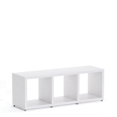 RB UK Boon 3 Cube Shelving Unit Eco-Friendly Bookcase Freestanding Heavy Duty White, Made In Austria (H)400mm (W)1100mm (D)330mm