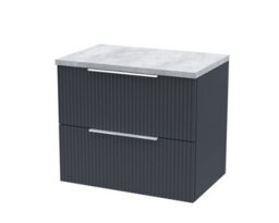 Balterley Tixall Fluted 2 Drawer Wall Hung Vanity Unit With Laminate Worktop, Dark Grey, 600mm