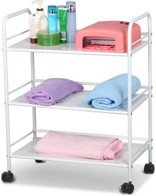 Multibao White Metal 3 Tier Side Kitchen Trolley Cart Shelf Rack For Beauty Salon Bbq Hotpot Workshop - image 1