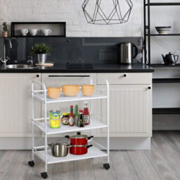 Multibao White Metal 3 Tier Side Kitchen Trolley Cart Shelf Rack For Beauty Salon Bbq Hotpot Workshop - thumbnail 4