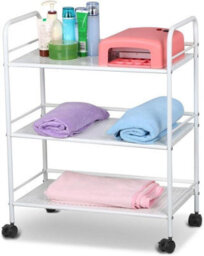 Multibao White Metal 3 Tier Side Kitchen Trolley Cart Shelf Rack For Beauty Salon Bbq Hotpot Workshop