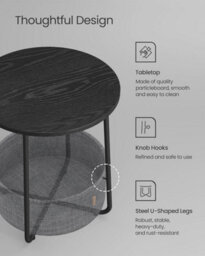 Songmics Vasagle Side Table, Round End Table With Fabric Basket, Spacious, For Any Space, Bedside Table, Modern, Ebony Black & Slate Grey - thumbnail 4