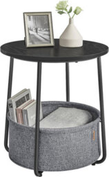 Songmics Vasagle Side Table, Round End Table With Fabric Basket, Spacious, For Any Space, Bedside Table, Modern, Ebony Black & Slate Grey - thumbnail 7