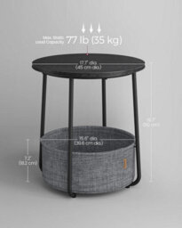 Songmics Vasagle Side Table, Round End Table With Fabric Basket, Spacious, For Any Space, Bedside Table, Modern, Ebony Black & Slate Grey - thumbnail 2