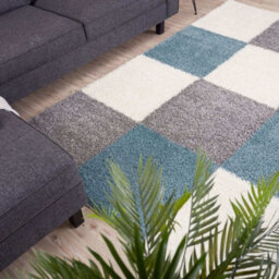 The Rugs Duck Egg Blue Grey And Ivory Soft Checkerboard Design Fluffy Shaggy Rugs And Runners High Pile Living Room Kitchen Hallway 381 - thumbnail 7