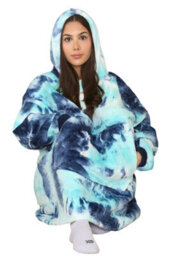 Ms9 Women's Oversized Hoodie Wearable Blanket Hoodie Top With Sherpa Lining Green And Blue - thumbnail 4