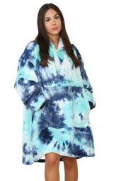 Ms9 Women's Oversized Hoodie Wearable Blanket Hoodie Top With Sherpa Lining Green And Blue - thumbnail 3
