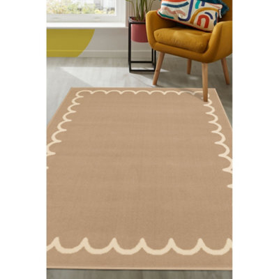Melrose Colorama Frill Border Natural Indoor Medium Area Rug 120X170Cm - image 1