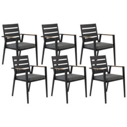 Beliani Set Of 6 Garden Chairs With Cushions Taviano Metal Black - thumbnail 1