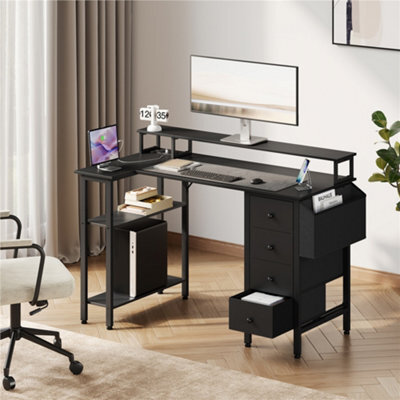 Yaheetech Black 120 Cm L Shaped Wooden Computer Desk With Charging Station & 4 Drawers - image 1