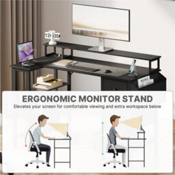 Yaheetech Black 120 Cm L Shaped Wooden Computer Desk With Charging Station & 4 Drawers - thumbnail 6