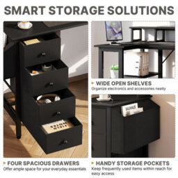 Yaheetech Black 120 Cm L Shaped Wooden Computer Desk With Charging Station & 4 Drawers - thumbnail 5