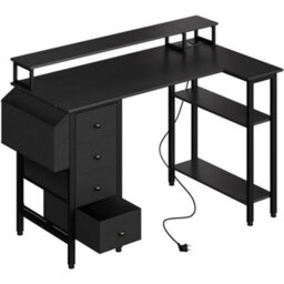 Yaheetech Black 120 Cm L Shaped Wooden Computer Desk With Charging Station & 4 Drawers - thumbnail 2