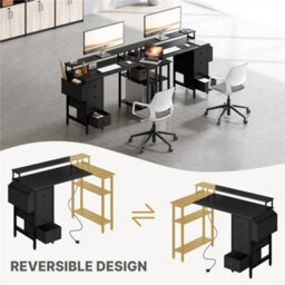 Yaheetech Black 120 Cm L Shaped Wooden Computer Desk With Charging Station & 4 Drawers - thumbnail 7