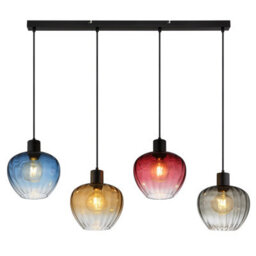 Luminosa Lighting Luminosa Toy Bar Pendant Ceiling Light Matt Black Multicolour Glass Shade 4X E27 - thumbnail 3
