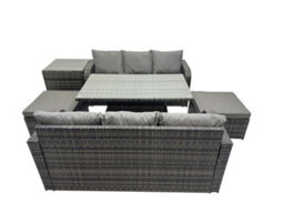 Fimous Rattan Garden Furniture Set 8-Seater Patio Height Adjustable Rising Lifting Table Sofa Set With Side Table 2 Big Footstool - thumbnail 2