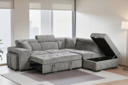 Grey Chenille Fabric Corner Sofa Bed With Storage And Ottomans 2C1 Sofabed - thumbnail 1