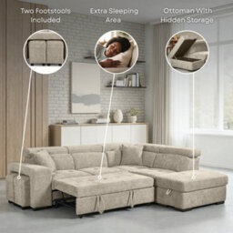 Grey Chenille Fabric Corner Sofa Bed With Storage And Ottomans 2C1 Sofabed - thumbnail 6