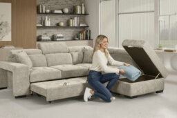 Grey Chenille Fabric Corner Sofa Bed With Storage And Ottomans 2C1 Sofabed - thumbnail 7